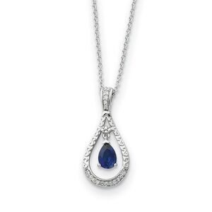 Rhodium Sterling Silver Sept. CZ & Cr. Sapphire Never Forget Necklace